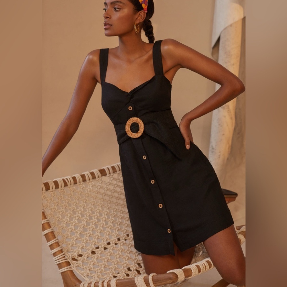 Black Belted Button-Front Sundress